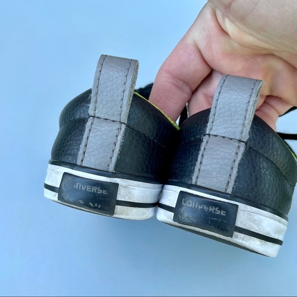 Converse All Star Black Faux Leather Sneakers Sz 8 Lace Up Chuck Taylor Shoes - Picture 6 of 10